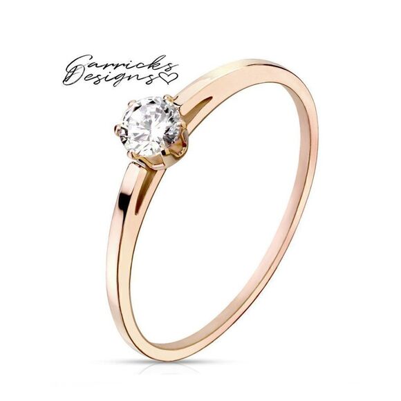 Women's Rose Gold IP Round Solitaire Promise Ring - Picture 1 of 5